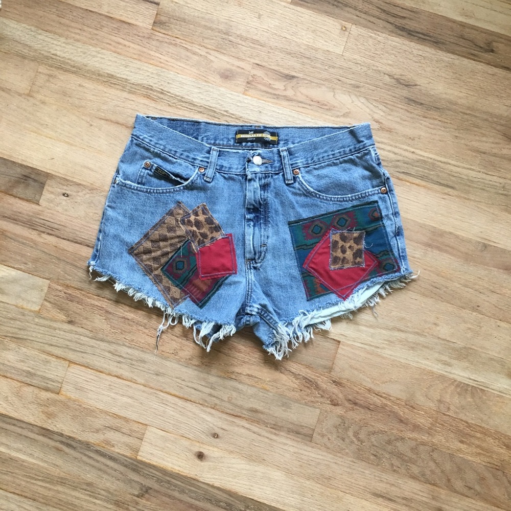 Patchwork Jean Shorts Cutoff Vintage Shorts Sz 7